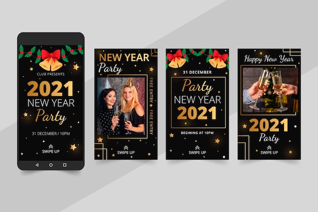 Colección de historias de instagram de fiesta de año nuevo 2021