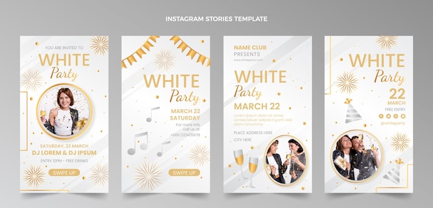 Colección de historias de instagram de fiesta blanca de lujo degradado