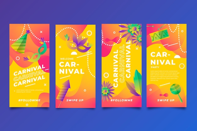 Colección de historias de instagram de fiesta de carnaval