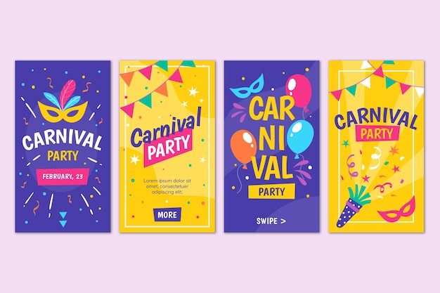 Colección de historias de instagram de fiesta de carnaval