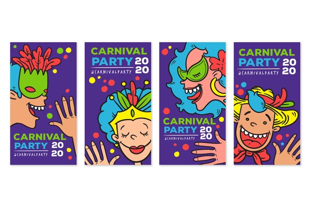 Colección de historias de instagram de fiesta de carnaval