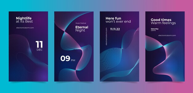 Colección de historias de instagram de fiesta de discoteca y vida nocturna