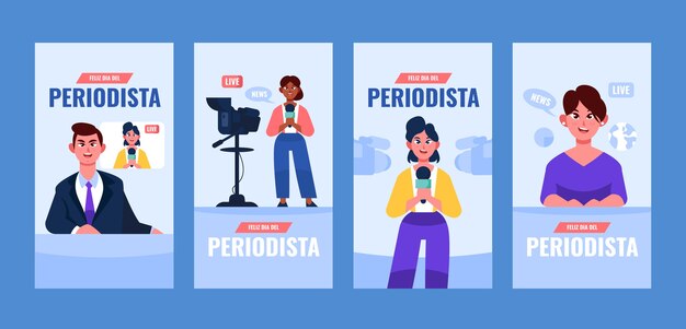 Vector gratuito colección de historias de instagram flat dia del periodista