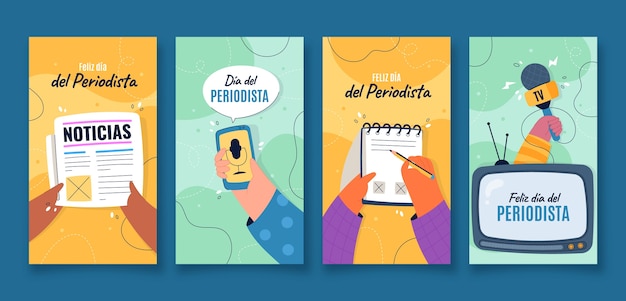 Vector gratuito colección de historias de instagram flat dia del periodista