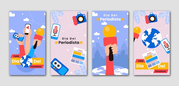 Vector gratuito colección de historias de instagram flat dia del periodista