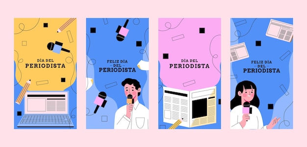 Colección de historias de instagram flat dia del periodista