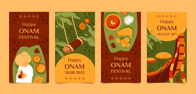 Colección de historias de instagram flat happy onam
