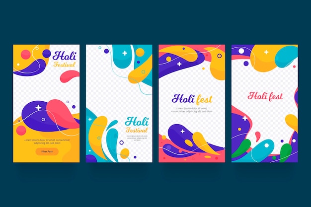 Vector gratuito colección de historias de instagram de flat holi festival