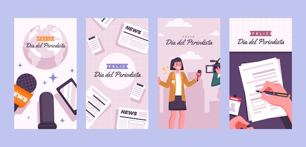 Vector gratuito colección de historias de instagram de flat journalis day