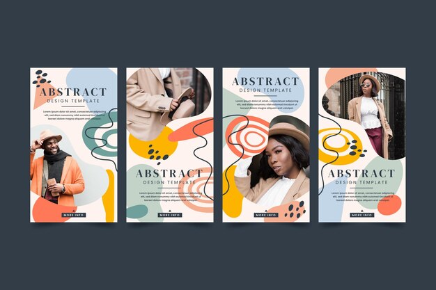 Colección de historias de instagram de formas abstractas planas dibujadas a mano