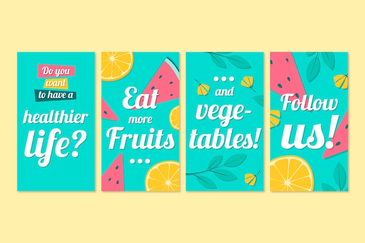 Vector gratuito colección de historias de instagram con frutas