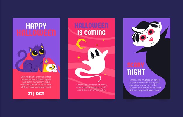 Colección de historias de instagram de halloween dibujadas a mano