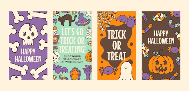 Colección de historias de instagram de halloween dibujadas a mano