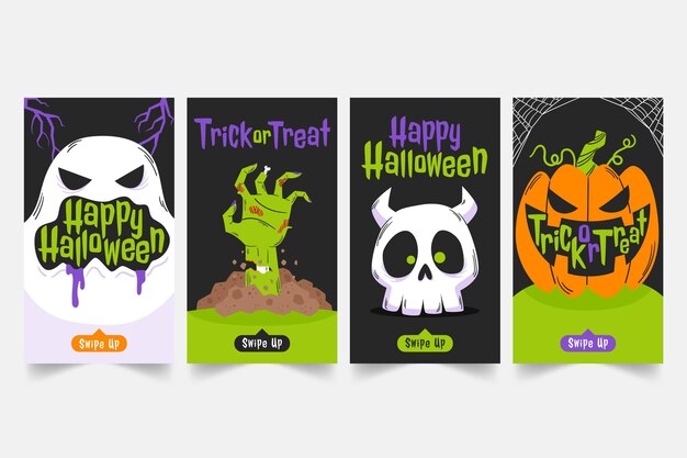 Colección de historias de instagram de halloween dibujadas a mano