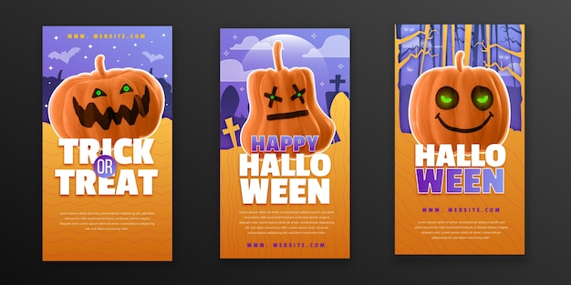 Colección de historias de instagram de halloween gradiente