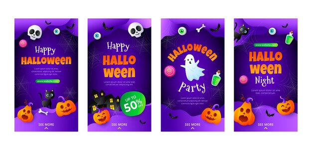 Vector gratuito colección de historias de instagram de halloween gradiente