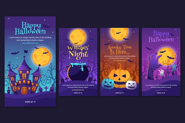 Vector gratuito colección de historias de instagram de halloween gradiente