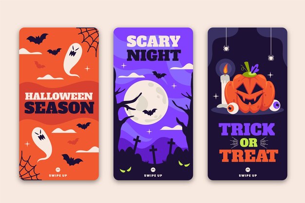 Colección de historias de instagram de halloween planas dibujadas a mano