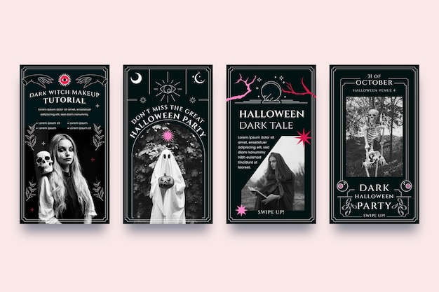 Colección de historias de instagram de halloween planas dibujadas a mano