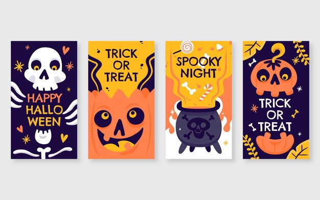 Colección de historias de instagram de halloween planas dibujadas a mano