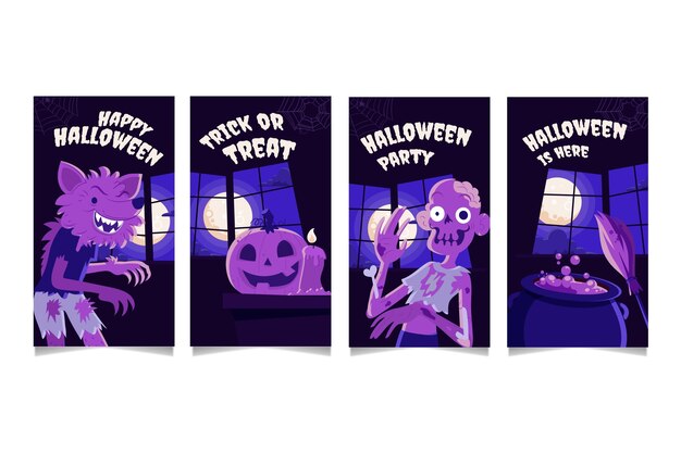 Colección de historias de instagram de halloween planas dibujadas a mano