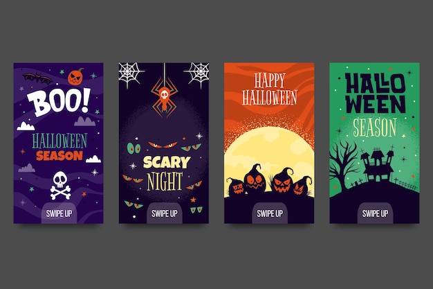 Vector gratuito colección de historias de instagram de halloween planas dibujadas a mano