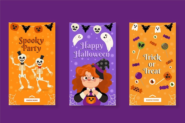 Colección de historias de instagram de halloween planas dibujadas a mano