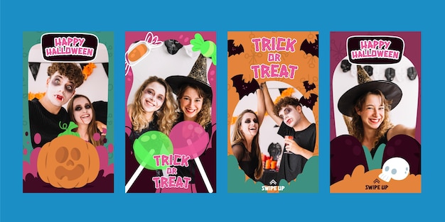 Colección de historias de instagram de halloween planas dibujadas a mano