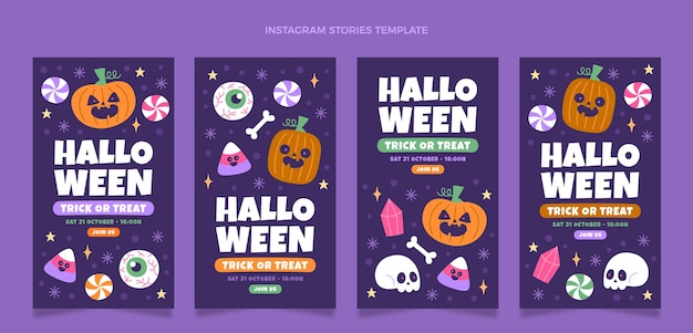 Vector gratuito colección de historias de instagram de halloween planas dibujadas a mano