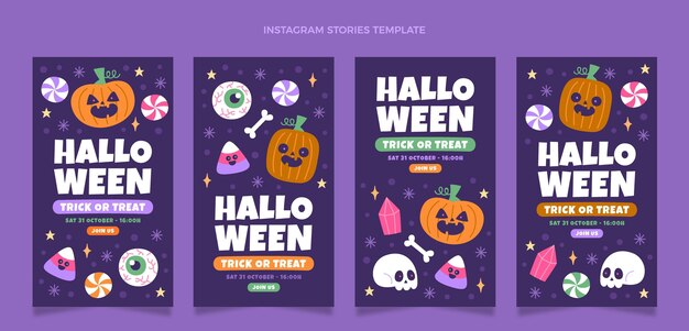 Colección de historias de instagram de halloween planas dibujadas a mano