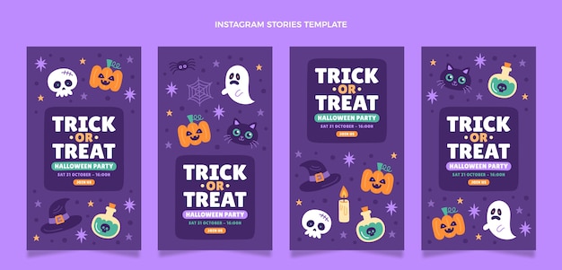 Colección de historias de instagram de halloween planas dibujadas a mano