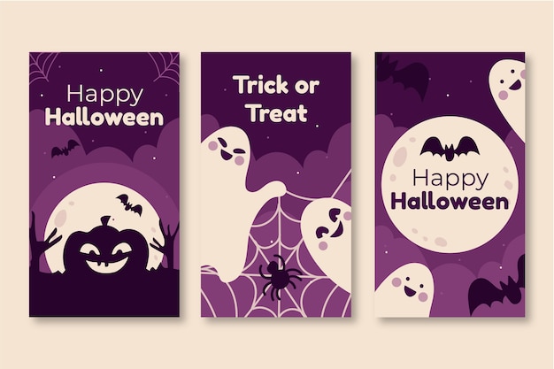 Vector gratuito colección de historias de instagram de halloween planas dibujadas a mano