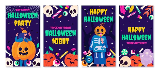 Colección de historias de instagram de halloween planas dibujadas a mano