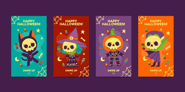 Colección de historias de instagram de halloween planas dibujadas a mano