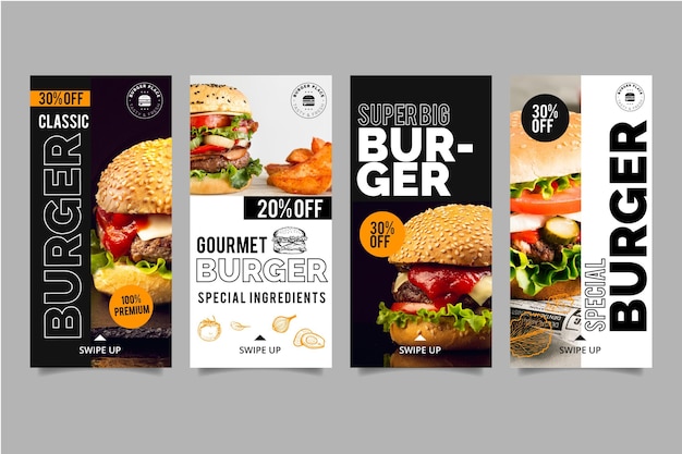 Vector gratuito colección de historias de instagram de hamburguesas