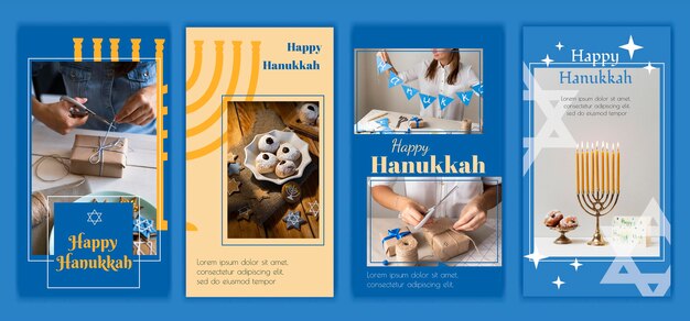 Colección de historias de instagram de hanukkah dibujadas a mano