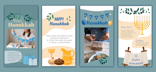 Colección de historias de instagram de hanukkah dibujadas a mano
