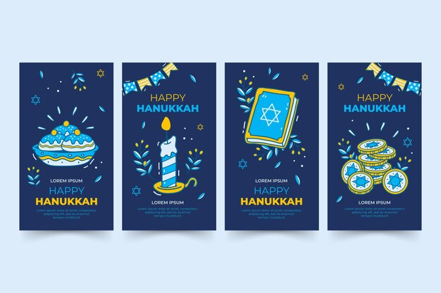 Vector gratuito colección de historias de instagram de hanukkah dibujadas a mano