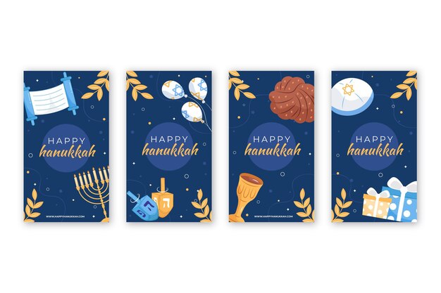 Colección de historias de instagram de hanukkah planas dibujadas a mano