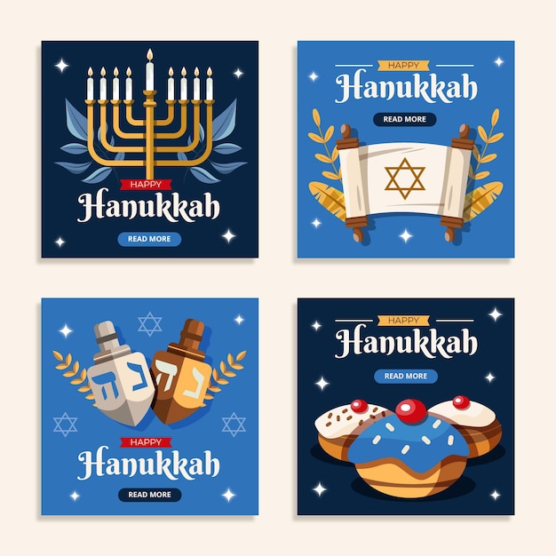 Vector gratuito colección de historias de instagram de hanukkah planas dibujadas a mano