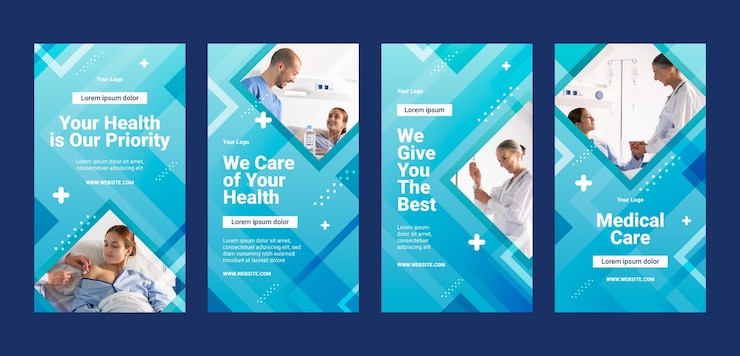 Vector gratuito colección de historias de instagram de hospital degradado