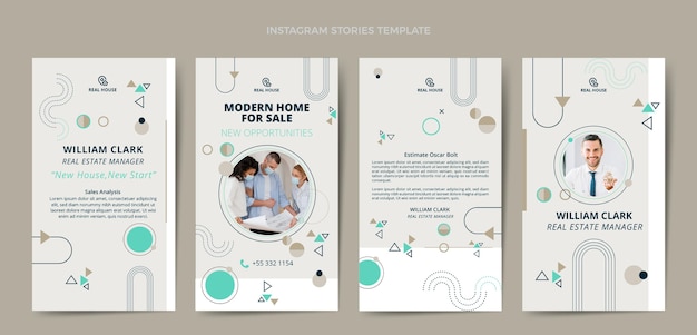 Colección de historias de instagram de inmobiliaria de diseño plano