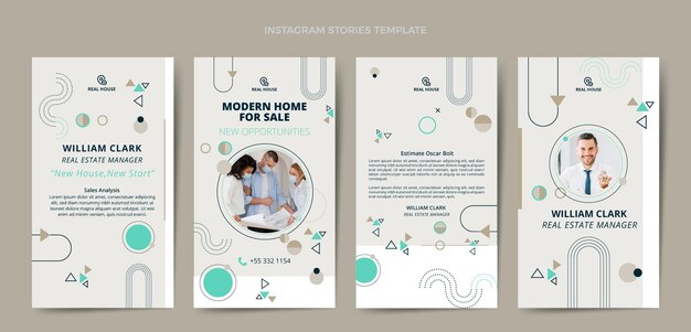 Colección de historias de instagram de inmobiliaria de diseño plano