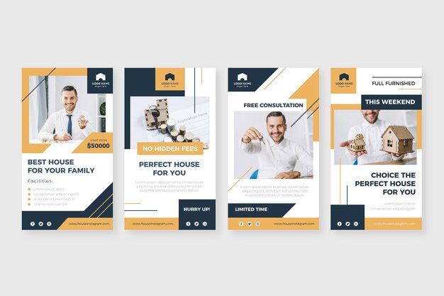 Colección de historias de instagram de inmobiliarias planas