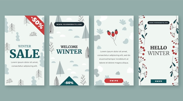 Colección de historias de instagram de invierno dibujadas a mano