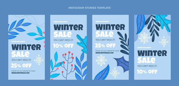 Colección de historias de instagram de invierno planas dibujadas a mano