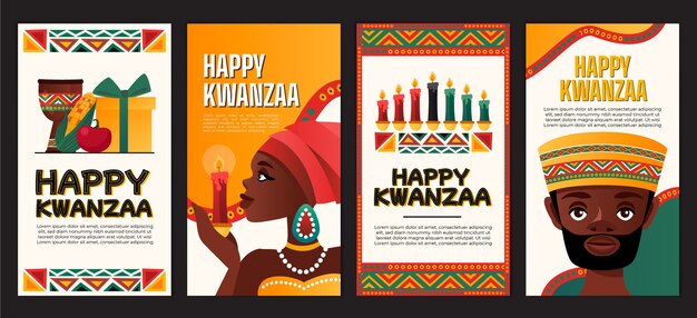 Colección de historias de instagram de kwanzaa dibujadas a mano