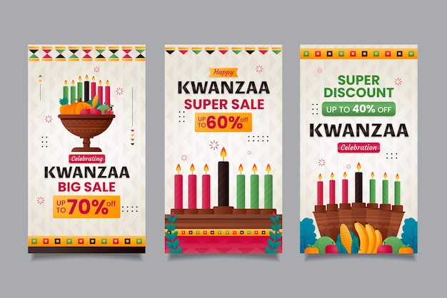 Vector gratuito colección de historias de instagram de kwanzaa gradiente