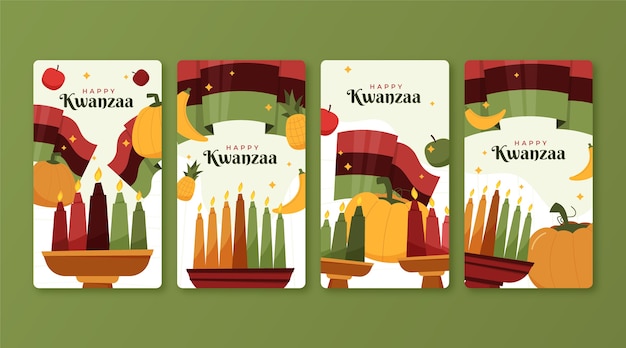 Vector gratuito colección de historias de instagram de kwanzaa planas dibujadas a mano