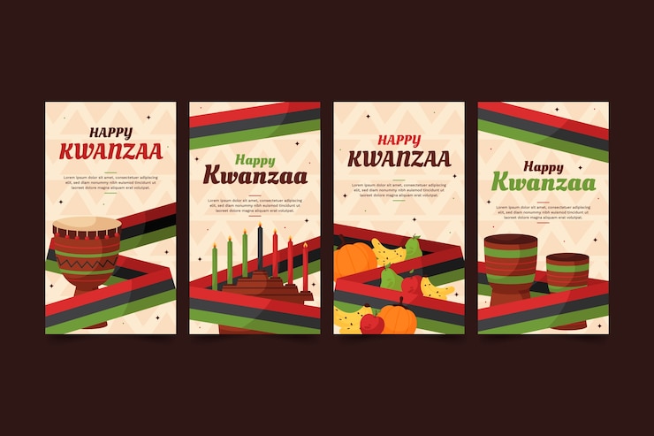 Vector gratuito colección de historias de instagram de kwanzaa planas dibujadas a mano